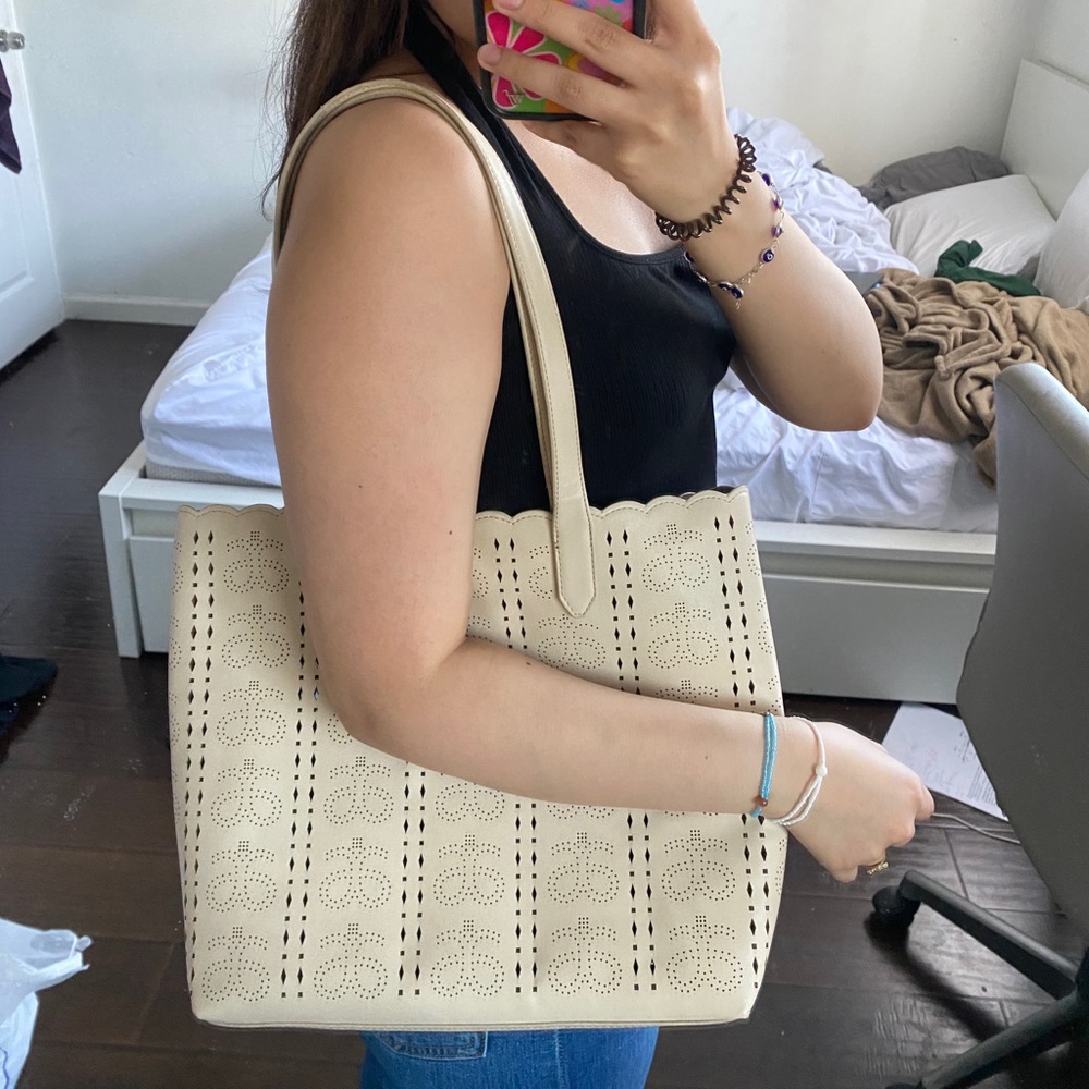 Beige faux leather tote